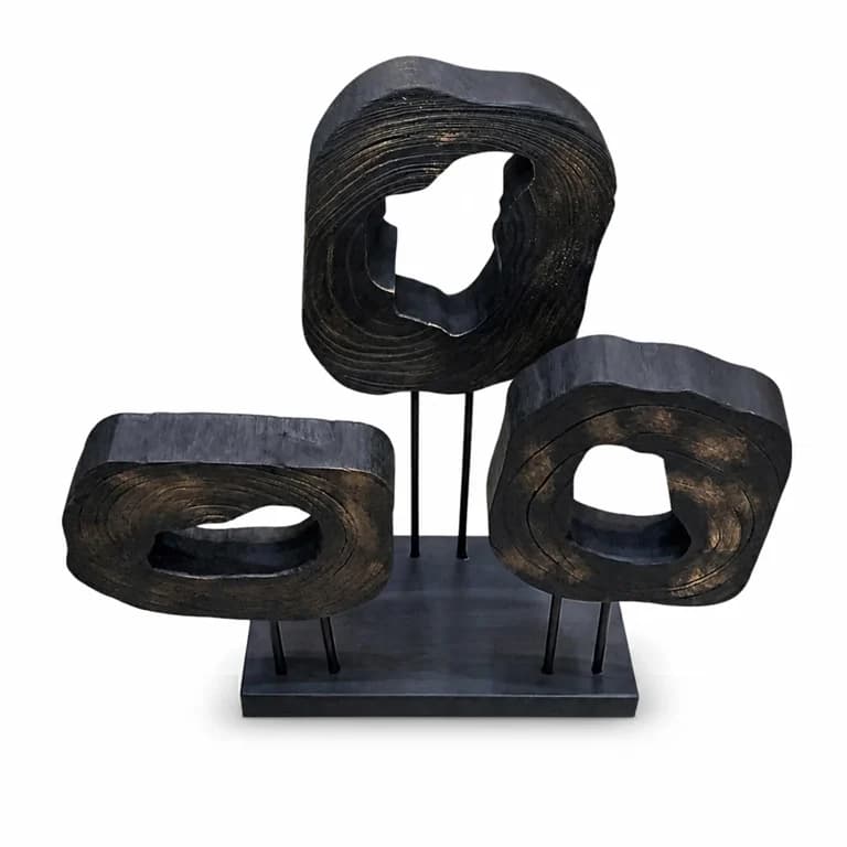 Abstract Charred Wood Trio Hollow Ring Sculpture